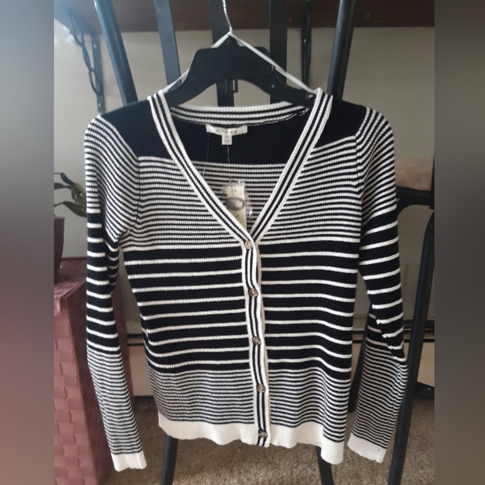 Black and White Striped Women's Sweater